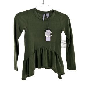 Good Luck Girl Girls Size XS Olive Green Long Sleeve Peplum Ruffle Shirt Top